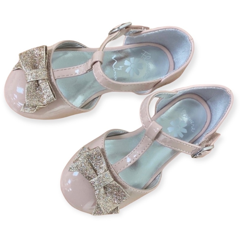 Flowers by Nina toddler ballet patent leather flats bow pink glitter coquette